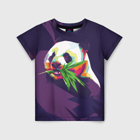 Детская футболка 3D с принтом Панда  с бамбуком в Тюмени, 100% гипоаллергенный полиэфир | прямой крой, круглый вырез горловины, длина до линии бедер, чуть спущенное плечо, ткань немного тянется | живопись | животное | медведь | панда | японский мишка