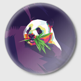 Значок с принтом Панда с бамбуком в Тюмени,  металл | круглая форма, металлическая застежка в виде булавки | живопись | животное | медведь | панда | японский мишка