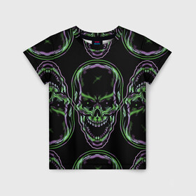 Детская футболка 3D с принтом Skulls vanguard pattern 2077 в Тюмени, 100% гипоаллергенный полиэфир | прямой крой, круглый вырез горловины, длина до линии бедер, чуть спущенное плечо, ткань немного тянется | fashion | hype | neon | pattern | skull | vanguard | авангард | неон | узор | хайп | череп