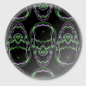 Значок с принтом Skulls vanguard pattern 2077 в Тюмени,  металл | круглая форма, металлическая застежка в виде булавки | fashion | hype | neon | pattern | skull | vanguard | авангард | неон | узор | хайп | череп