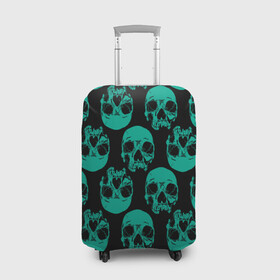 Чехол для чемодана 3D с принтом Узор из зелёных черепков в Тюмени, 86% полиэфир, 14% спандекс | двустороннее нанесение принта, прорези для ручек и колес | fashion | hype | pattern | skull | мода | узор | хайп | череп