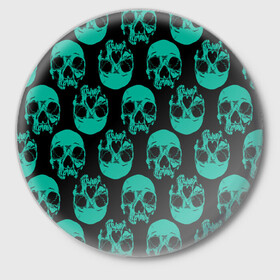 Значок с принтом Узор из зелёных черепков в Тюмени,  металл | круглая форма, металлическая застежка в виде булавки | fashion | hype | pattern | skull | мода | узор | хайп | череп