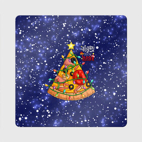 Магнит виниловый Квадрат с принтом Новогодняя Елка Пицца в Тюмени, полимерный материал с магнитным слоем | размер 9*9 см, закругленные углы | christmas | pizza | гирлянда | елка | ель | звезда | новый год | пицца | рождество