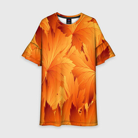 Детское платье 3D с принтом Кленовая сладость в Тюмени, 100% полиэстер | прямой силуэт, чуть расширенный к низу. Круглая горловина, на рукавах — воланы | желтый | клен | кленовый лист | лист | листопад | листья | оранжевый | осень