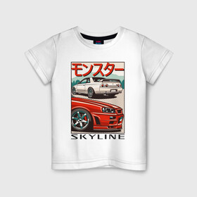 Детская футболка хлопок с принтом Nissan Skyline Ниссан Скайлайн в Тюмени, 100% хлопок | круглый вырез горловины, полуприлегающий силуэт, длина до линии бедер | auto | car | japan | nissan | racing | retro | авто | гонки | машины | ниссан | ретро | скайлайн | тачки | япония