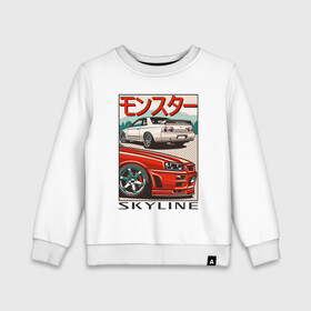 Детский свитшот хлопок с принтом Nissan Skyline Ниссан Скайлайн в Тюмени, 100% хлопок | круглый вырез горловины, эластичные манжеты, пояс и воротник | auto | car | japan | nissan | racing | retro | авто | гонки | машины | ниссан | ретро | скайлайн | тачки | япония