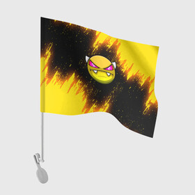 Флаг для автомобиля с принтом Geometry Dash желтый смайл в Тюмени, 100% полиэстер | Размер: 30*21 см | 2d | arcade | demon | game | geometry dash | levels | meltdown | robtop | smile | аркада | геометрический тире | демон | раннер | смайлы | уровни | эмоции