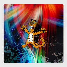 Магнитный плакат 3Х3 с принтом Новогодний тигр пляшет в Тюмени, Полимерный материал с магнитным слоем | 9 деталей размером 9*9 см | Тематика изображения на принте: абстракция | животное | мультик | новый год | тигр