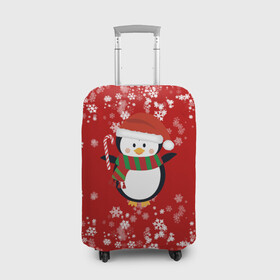 Чехол для чемодана 3D с принтом Пингвин в новогодней шапочке в Тюмени, 86% полиэфир, 14% спандекс | двустороннее нанесение принта, прорези для ручек и колес | 2021 | 2022 | happy new year 2022 | новогодний пингвин | новый год | новый год 2022 | пингвин | праздник | снежинки | снежный пингвин