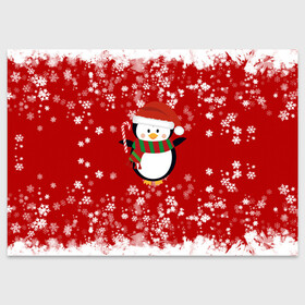Поздравительная открытка с принтом Пингвин в новогодней шапочке в Тюмени, 100% бумага | плотность бумаги 280 г/м2, матовая, на обратной стороне линовка и место для марки
 | 2021 | 2022 | happy new year 2022 | новогодний пингвин | новый год | новый год 2022 | пингвин | праздник | снежинки | снежный пингвин