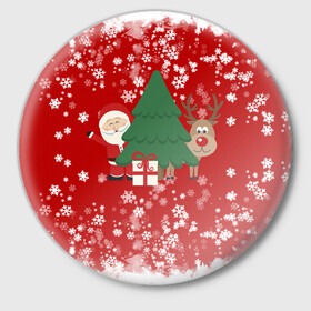 Значок с принтом Новогоднее настроение Santa в Тюмени,  металл | круглая форма, металлическая застежка в виде булавки | 2021 | 2022 | happy new year 2022 | дед мороз | дед мороз и олень | елка | новый год | новый год 2022 | олень | праздник | санта