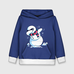 Детская толстовка 3D с принтом Dab Snowman in a scarf в Тюмени, 100% полиэстер | двухслойный капюшон со шнурком для регулировки, мягкие манжеты на рукавах и по низу толстовки, спереди карман-кенгуру с мягким внутренним слоем | Тематика изображения на принте: 2022 | 22 | christmas | dab | dub | new | notes | scarf | snow | snowman | snowy | woman | year | баба | год | даб | новый | ноты | очки | рождество | снег | снеговик | снежная | шарф