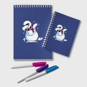 Блокнот с принтом Dab Snowman in a scarf в Тюмени, 100% бумага | 48 листов, плотность листов — 60 г/м2, плотность картонной обложки — 250 г/м2. Листы скреплены удобной пружинной спиралью. Цвет линий — светло-серый
 | Тематика изображения на принте: 2022 | 22 | christmas | dab | dub | new | notes | scarf | snow | snowman | snowy | woman | year | баба | год | даб | новый | ноты | очки | рождество | снег | снеговик | снежная | шарф