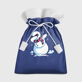 Подарочный 3D мешок с принтом Dab Snowman in a scarf в Тюмени, 100% полиэстер | Размер: 29*39 см | Тематика изображения на принте: 2022 | 22 | christmas | dab | dub | new | notes | scarf | snow | snowman | snowy | woman | year | баба | год | даб | новый | ноты | очки | рождество | снег | снеговик | снежная | шарф
