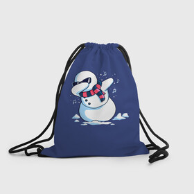 Рюкзак-мешок 3D с принтом Dab Snowman in a scarf в Тюмени, 100% полиэстер | плотность ткани — 200 г/м2, размер — 35 х 45 см; лямки — толстые шнурки, застежка на шнуровке, без карманов и подкладки | Тематика изображения на принте: 2022 | 22 | christmas | dab | dub | new | notes | scarf | snow | snowman | snowy | woman | year | баба | год | даб | новый | ноты | очки | рождество | снег | снеговик | снежная | шарф