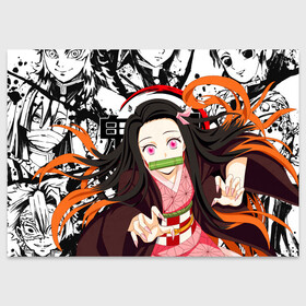 Поздравительная открытка с принтом Nezuko Kimetsu no Yaiba в Тюмени, 100% бумага | плотность бумаги 280 г/м2, матовая, на обратной стороне линовка и место для марки
 | anime | demon slayer | kimetsu no yaiba | nezuko | аниме | клинок рассекающий демонов | клинок уничтожающий демонов | манга | нэдзуко