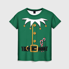 Женская футболка 3D с принтом Christmas Elf Outfit в Тюмени, 100% полиэфир ( синтетическое хлопкоподобное полотно) | прямой крой, круглый вырез горловины, длина до линии бедер | christmas | claus | clothes | deer | elf | frost | helpers | new | north | outfit | pole | santa | year | год | дед | клаус | мороз | новый | одежда | олени | полюс | помощники | рождественский | рождество | санта | санты | северный | эльф