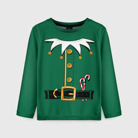 Детский лонгслив 3D с принтом Christmas Elf Outfit в Тюмени, 100% полиэстер | длинные рукава, круглый вырез горловины, полуприлегающий силуэт
 | christmas | claus | clothes | deer | elf | frost | helpers | new | north | outfit | pole | santa | year | год | дед | клаус | мороз | новый | одежда | олени | полюс | помощники | рождественский | рождество | санта | санты | северный | эльф