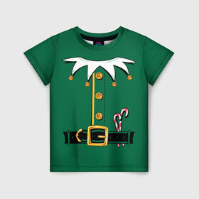 Детская футболка 3D с принтом Christmas Elf Outfit в Тюмени, 100% гипоаллергенный полиэфир | прямой крой, круглый вырез горловины, длина до линии бедер, чуть спущенное плечо, ткань немного тянется | Тематика изображения на принте: christmas | claus | clothes | deer | elf | frost | helpers | new | north | outfit | pole | santa | year | год | дед | клаус | мороз | новый | одежда | олени | полюс | помощники | рождественский | рождество | санта | санты | северный | эльф