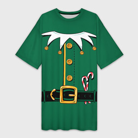 Платье-футболка 3D с принтом Christmas Elf Outfit в Тюмени,  |  | christmas | claus | clothes | deer | elf | frost | helpers | new | north | outfit | pole | santa | year | год | дед | клаус | мороз | новый | одежда | олени | полюс | помощники | рождественский | рождество | санта | санты | северный | эльф