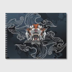 Альбом для рисования с принтом Рычащий Тигр в японском стиле в Тюмени, 100% бумага
 | матовая бумага, плотность 200 мг. | Тематика изображения на принте: волны | символ года | тигр | хищник | япония