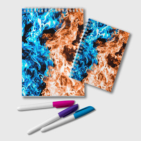 Блокнот с принтом Огненное пламя в Тюмени, 100% бумага | 48 листов, плотность листов — 60 г/м2, плотность картонной обложки — 250 г/м2. Листы скреплены удобной пружинной спиралью. Цвет линий — светло-серый
 | Тематика изображения на принте: blue fire | blue flame | fire | fire and ice | fire and water | flame | neon | в огне | горящий | инь ян | инь янь | искры | неон | неоновый огонь | огненный | огонь | огонь и вода | огонь и лед | пламя | пожар | противостояние
