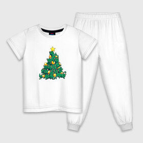 Детская пижама хлопок с принтом Christmas Tree Made Of Green Cats в Тюмени, 100% хлопок |  брюки и футболка прямого кроя, без карманов, на брюках мягкая резинка на поясе и по низу штанин
 | Тематика изображения на принте: cat | cats | christmas | decotarions | green | kittens | made | new | of | star | toys | tree | year | год | ёлка | звезда | игрушки | кот | коты | котята | кошки | новый | рождество