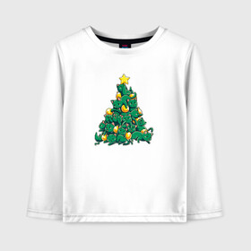 Детский лонгслив хлопок с принтом Christmas Tree Made Of Green Cats в Тюмени, 100% хлопок | круглый вырез горловины, полуприлегающий силуэт, длина до линии бедер | cat | cats | christmas | decotarions | green | kittens | made | new | of | star | toys | tree | year | год | ёлка | звезда | игрушки | кот | коты | котята | кошки | новый | рождество
