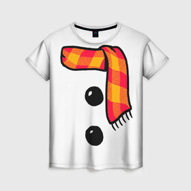 Женская футболка 3D с принтом Snowman Outfit в Тюмени, 100% полиэфир ( синтетическое хлопкоподобное полотно) | прямой крой, круглый вырез горловины, длина до линии бедер | attributes | buttons | christmas | new | scarf | snow | snowman | snowy | woman | year | атрибутика | баба | год | новый | пуговица | пуговицы | рождество | снег | снеговик | снежная | шарф