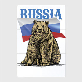 Магнитный плакат 2Х3 с принтом Символика России и медведь в Тюмени, Полимерный материал с магнитным слоем | 6 деталей размером 9*9 см | bear | courage | fearlessness | flag | force | muzzle | paws | power | russia | бесстрашие | лапы | медведь | мощь | мужество | отвага | россия | сила | флаг