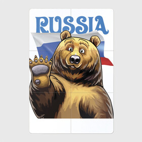Магнитный плакат 2Х3 с принтом Прикольный русский медвежара в Тюмени, Полимерный материал с магнитным слоем | 6 деталей размером 9*9 см | bear | courage | fearlessness | flag | force | muzzle | paws | power | russia | бесстрашие | лапы | медведь | мощь | мужество | отвага | россия | сила | флаг