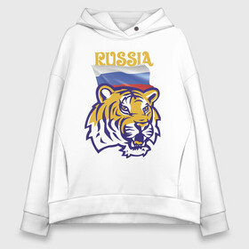 Женское худи Oversize хлопок с принтом Russian tiger в Тюмени, френч-терри — 70% хлопок, 30% полиэстер. Мягкий теплый начес внутри —100% хлопок | боковые карманы, эластичные манжеты и нижняя кромка, капюшон на магнитной кнопке | courage | fearlessness | flag | force | muzzle | paws | power | russia | tiger | бесстрашие | лапы | мощь | мужество | отвага | россия | сила | тигр | флаг