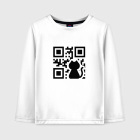 Детский лонгслив хлопок с принтом CAT QR CODE в Тюмени, 100% хлопок | круглый вырез горловины, полуприлегающий силуэт, длина до линии бедер | cat | cats | meow | qr code | qr код | qrcode | qrкод | quick response code | кот | котик | котики | коты | кошка | кошки | куар | куар код | кью ар код | матричных штриховых кодов | мяу | штриховых кодов