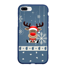 Чехол для iPhone 7Plus/8 Plus матовый с принтом New Years Deer в Тюмени, Силикон | Область печати: задняя сторона чехла, без боковых панелей | 2021 | 2022 | happy new year | happy new year 2022 | новогодний олень | новый год | новый год 2022 | олень с подарком