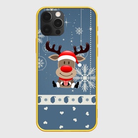 Чехол для iPhone 12 Pro с принтом New Years Deer в Тюмени, силикон | область печати: задняя сторона чехла, без боковых панелей | 2021 | 2022 | happy new year | happy new year 2022 | новогодний олень | новый год | новый год 2022 | олень с подарком