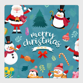 Магнитный плакат 3Х3 с принтом Merry Christmas from Eugenia в Тюмени, Полимерный материал с магнитным слоем | 9 деталей размером 9*9 см | christmas | merry | new year | snowman | год | животные | зима | новый | новый год | паттерн | праздник | рождество | снег | снеговик | снежинки