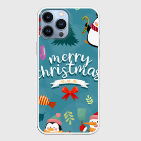 Чехол для iPhone 13 Pro Max с принтом Merry Christmas from Eugenia в Тюмени,  |  | Тематика изображения на принте: christmas | merry | new year | snowman | год | животные | зима | новый | новый год | паттерн | праздник | рождество | снег | снеговик | снежинки