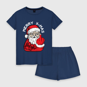 Женская пижама с шортиками хлопок с принтом Плохой санта Merry x-mas в Тюмени, 100% хлопок | футболка прямого кроя, шорты свободные с широкой мягкой резинкой | 2022 | дед мороз | новый год | с рождеством | санта