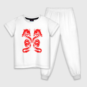 Детская пижама хлопок с принтом КРАСНЫЕ ДРАКОНЫ RED DRAGON JAPAN STYLE в Тюмени, 100% хлопок |  брюки и футболка прямого кроя, без карманов, на брюках мягкая резинка на поясе и по низу штанин
 | Тематика изображения на принте: china | dragon | japan | neon | symbol | texture | tokyo | драконы | иероглифы | китай | мифология | неон | неоновые драконы | текстура | токийский дракон | токио | япония