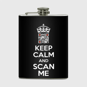 Фляга с принтом Keep calm and scan me: fuck off в Тюмени, металлический корпус | емкость 0,22 л, размер 125 х 94 мм. Виниловая наклейка запечатывается полностью | crown | cute | keep calm and scan me | qr code | qr код | royal motto | королевский девиз | корона | милый | пошел ты | успокойся и просканируй меня