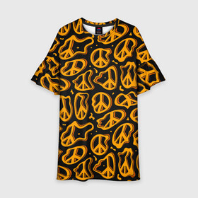 Детское платье 3D с принтом Пацифик. Знак мира в Тюмени, 100% полиэстер | прямой силуэт, чуть расширенный к низу. Круглая горловина, на рукавах — воланы | Тематика изображения на принте: pacific | peace | жест | знак | мир | мирный | пацифик | пис