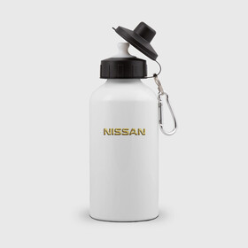 Бутылка спортивная с принтом Авто NISSAN (золотой) в Тюмени, металл | емкость — 500 мл, в комплекте две пластиковые крышки и карабин для крепления | Тематика изображения на принте: nissan | авто | автомобили | мужчине | ниссан | подарок