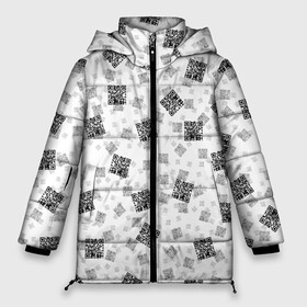 Женская зимняя куртка Oversize с принтом PATTERN | QR CODE в Тюмени, верх — 100% полиэстер; подкладка — 100% полиэстер; утеплитель — 100% полиэстер | длина ниже бедра, силуэт Оверсайз. Есть воротник-стойка, отстегивающийся капюшон и ветрозащитная планка. 

Боковые карманы с листочкой на кнопках и внутренний карман на молнии | patern | pattern | qr code | qr код | qrcode | qrкод | quick response code | куар | куар код | кью ар код | матричных штриховых кодов | патерн | паттерн | штриховых кодов