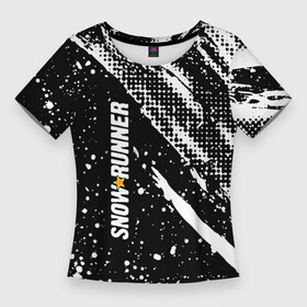 Женская футболка 3D Slim с принтом SnowRunner Logo в Тюмени,  |  | race | snowrunner | гонки | гонки по бездорожью | гоночные игры | зимние гонки | снежные гонки | снежный бегун | сноу раннер | сноураннер