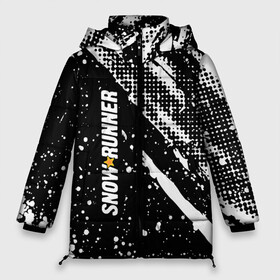 Женская зимняя куртка Oversize с принтом SnowRunner Logo в Тюмени, верх — 100% полиэстер; подкладка — 100% полиэстер; утеплитель — 100% полиэстер | длина ниже бедра, силуэт Оверсайз. Есть воротник-стойка, отстегивающийся капюшон и ветрозащитная планка. 

Боковые карманы с листочкой на кнопках и внутренний карман на молнии | race | snowrunner | гонки | гонки по бездорожью | гоночные игры | зимние гонки | снежные гонки | снежный бегун | сноу раннер | сноураннер