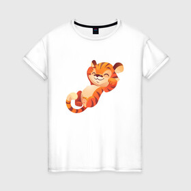 Женская футболка хлопок с принтом Тигр на чиле в Тюмени, 100% хлопок | прямой крой, круглый вырез горловины, длина до линии бедер, слегка спущенное плечо | 2022 | год тигра | новый год | новый год 2022 | символ года | тигр | тигренок | тигрица | тигры