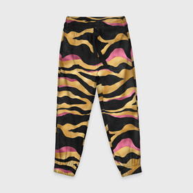 Детские брюки 3D с принтом тигровый окрас Gold Pink в Тюмени, 100% полиэстер | манжеты по низу, эластичный пояс регулируется шнурком, по бокам два кармана без застежек, внутренняя часть кармана из мелкой сетки | 2022 | год тигра | новый год | новый год 2022 | символ года | тигр | тигренок | тигрица | тигры
