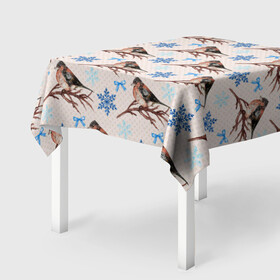 Скатерть 3D с принтом Снегири зима в Тюмени, 100% полиэстер (ткань не мнется и не растягивается) | Размер: 150*150 см | зима | зимняя птица | новый год | ноговодняя | птица | птичка | снегирь | холод