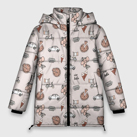 Женская зимняя куртка Oversize с принтом Итальянские символы паттерн в Тюмени, верх — 100% полиэстер; подкладка — 100% полиэстер; утеплитель — 100% полиэстер | длина ниже бедра, силуэт Оверсайз. Есть воротник-стойка, отстегивающийся капюшон и ветрозащитная планка. 

Боковые карманы с листочкой на кнопках и внутренний карман на молнии | ciao bella | fiat | gelato | italia | vespa | веспа | давид | джелато | италия | итальянский | капитель | лимоны | паттерн | пицца | фиат