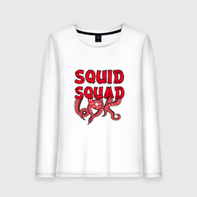 Женский лонгслив хлопок с принтом Squid Squad в Тюмени, 100% хлопок |  | Тематика изображения на принте: 001 | 067 | 101 | 199 | 212 | 456 | game | korea | mask | netflix | ojingeo geim | squid game | деньги | игра | игра в кальмара | кальмар | кино | кореец | корея | криминал | кровь | маска | нетфликс | сериал | триллер